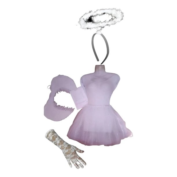 Alas Pluma Ángel + Body + Panties + Tutú Adulto + Aureola + Guantes
