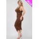 thumbnail image 3 of Vestido Midi Ajustado Sin Mangas Elástico Fruncido Y Con Escote Cuadrado En Marrón ano (talla Grande Para Mujer), 3 of 5
