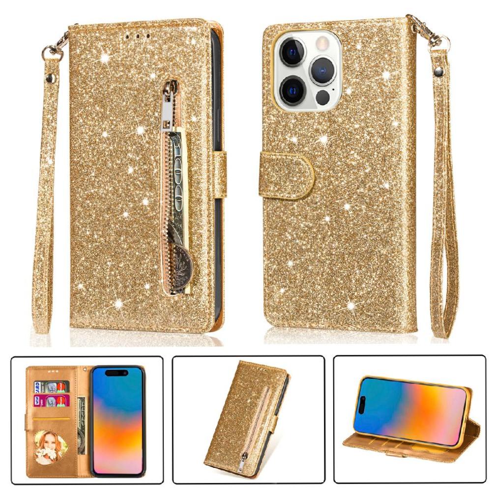 Foxdock - Funda Para Elegante Funda Iphone 15 Pro Max Glitter Con Cremallera-Ideal Para El Uso Diario