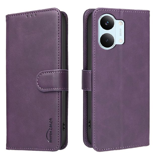 Funda Billetera para Xiaomi Redmi Tubo5 Max Protección RFID y Soporte Ajustable Morado