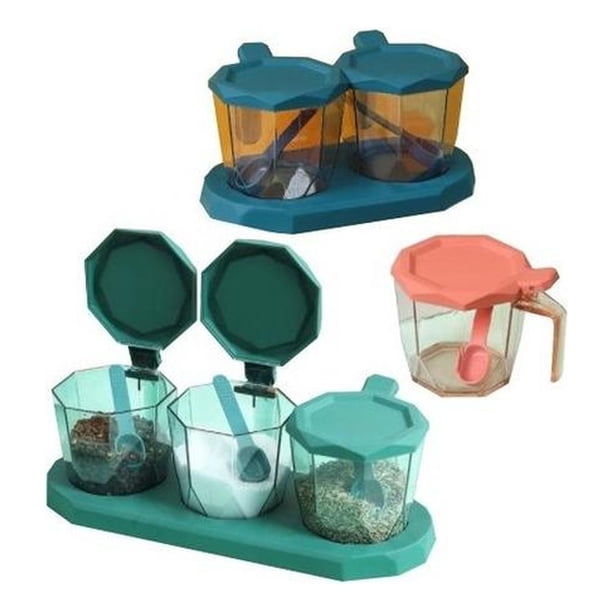 Set 2 Especieros Con Cuchara Diseño, Azucarero Condimentos multicolor