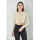 thumbnail image 1 of Polera Mujer Crop con Escote Detras Manga Larga Beige Talla S, 1 of 3