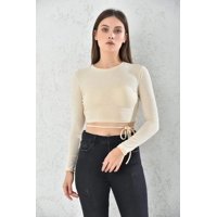 Home Fashion - Polera Mujer Crop Con Escote Detras Manga Larga Verde Talla L