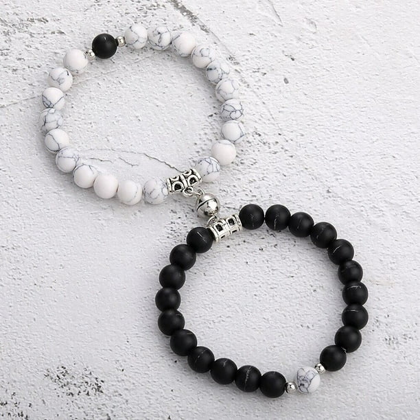 Heart Matching Couple Bracelets - Natural Stone Beads Yoga Bracelet for Romantic Lovers - Perfect Valentine's Day Gift