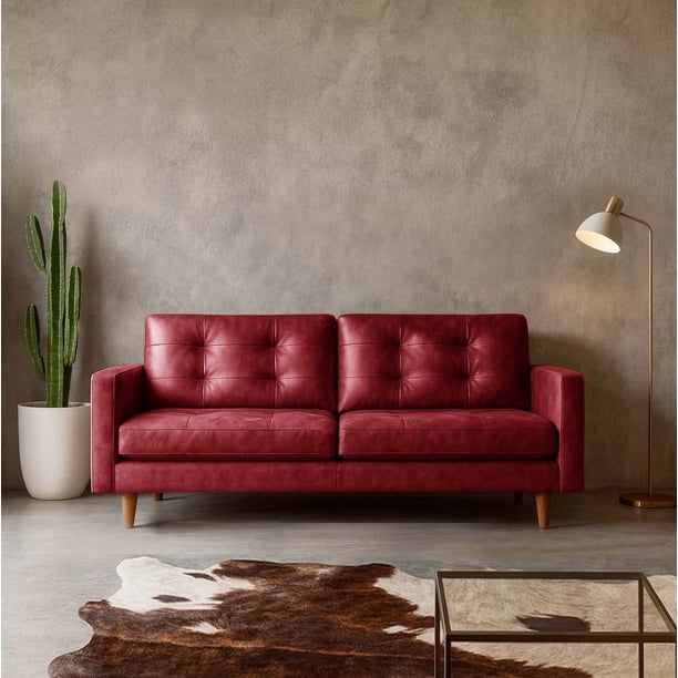 Sofa Napoles 3 C Cuero Kentucky Rojo