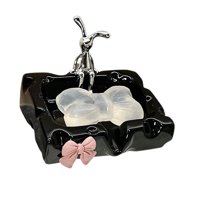 Bothyi - Jabonera De Porcelana Con Figura De Conejito Para Bañera De Estilo Rústico, Color Negro