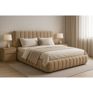 Ethan Desing - Cama Nube 2 Plazas Beige + Colchón 2P Mery Desing 30Cm + 2 Almohadas Masel