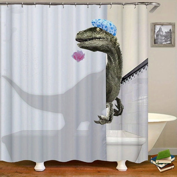 1/3/4pcs Waterproof Dinosaur Shower Curtain Set with Non-Slip Mat and Toilet Lid Cover - Perfect Bathroom Decor and Organization