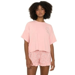 Pijama Mujer Corto Oversize Vuelos Coral Conejos Corona