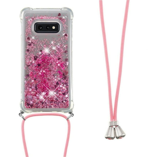 Funda FOXDOCK para Samsung Galaxy S10e con Cuerda Ajustable, Brillo Líquido, Protección Antigolpes y Lente – Ideal para Regalo