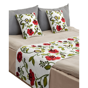 Genérico - Set De Piecera Bordada Con Dos Fundas Blanco 10