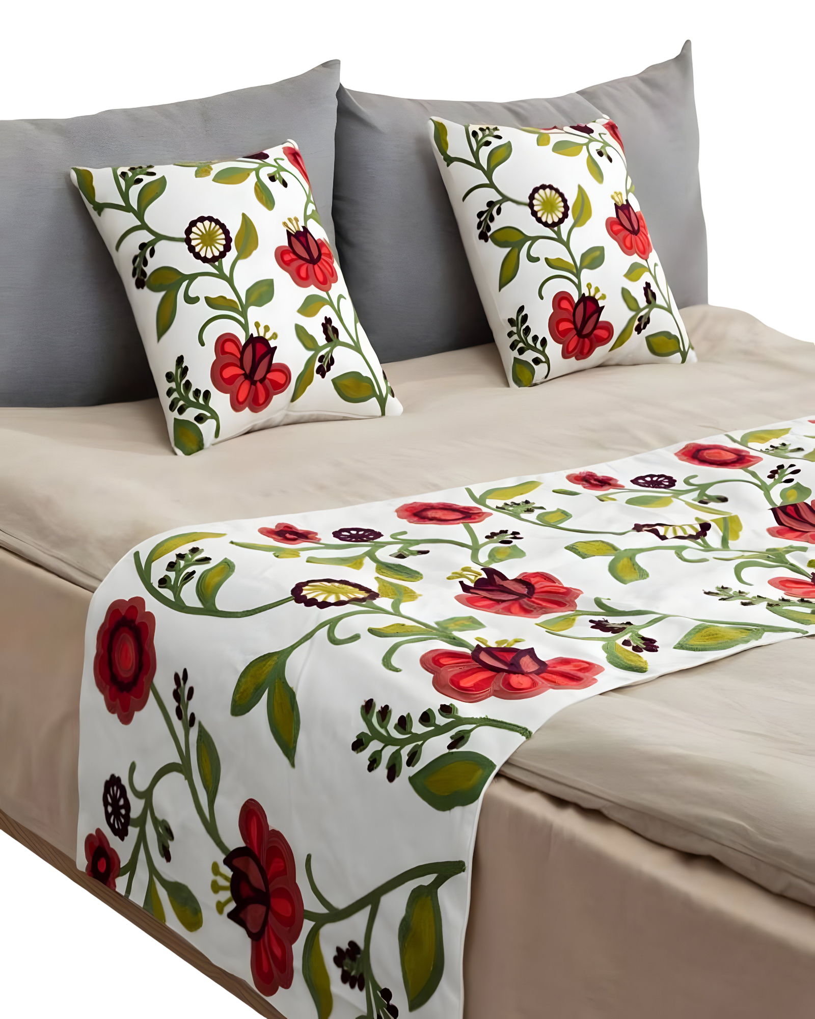 Genérico - Set De Piecera Bordada Con Dos Fundas Blanco 10