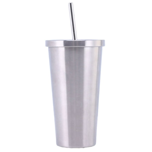 Taza de café para llevar, taza de acero inoxidable con aislamiento al vacío y pajita, portátil