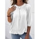 thumbnail image 2 of Blusa de mujer con cuello redondo, color puro, manga tres cuartos, holgada, fruncida, para primavera, verano y otoño, 2 of 6