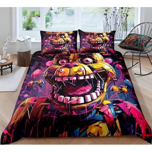Nights -Favors D-uvet Co-ver for -Boys Girls Ki-ds Game Theme Teens B-ed Co-llec-tion Bedd-in-g Set Bedroom Decor NO Comforter 09-Fnaf Q Queen