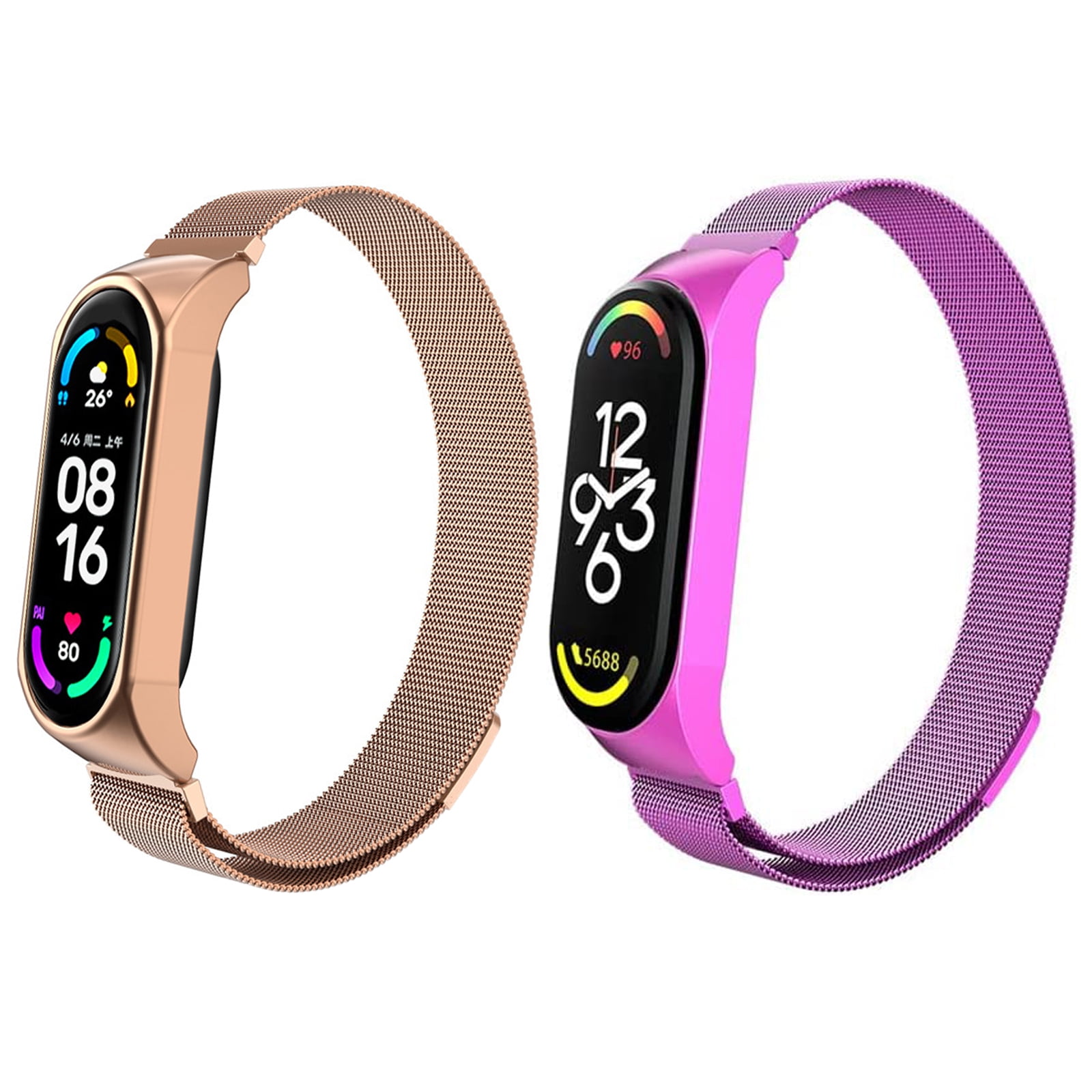 Genérico - Juego De 2 Correas Magnéticas De Metal Para Mi Band 7 6 5 4 3, Pulseras De Reloj Inteligente De Acero Inoxidable Ajustables