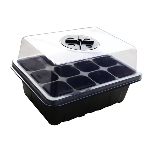 Bandeja para sembrar semillas, bandeja de vivero, bandeja de propagación con tapa y base, bandeja de cultivo, bandeja de germinación para plántulas de suelo hidropónico. Negro