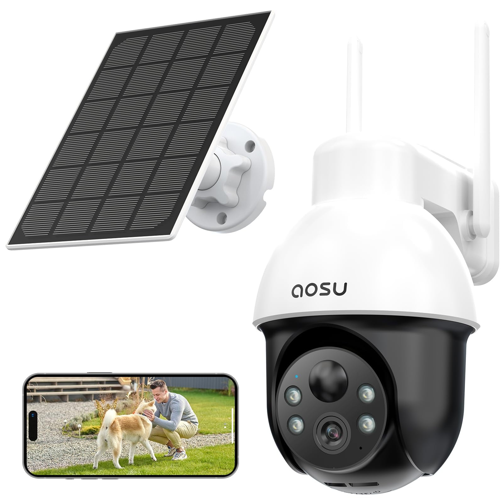 Cámara De Seguridad Solar Aosu Inalámbrica Para Exteriores 3k/5mp Wifi