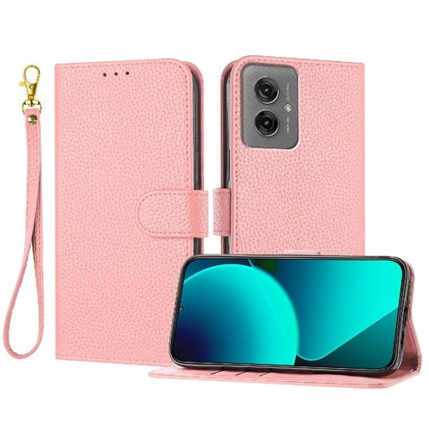 Funda Cartera para Motorola Moto G55 Tarjetero Soporte Magnético y Correa Rosa