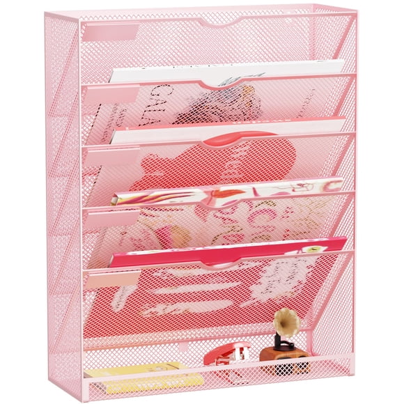 Organizador De Archivos De Pared De Metal Rosa 6 Niveles