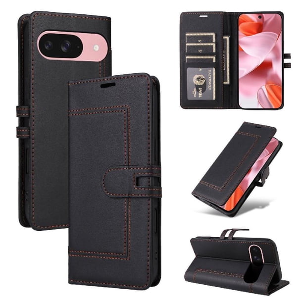 Premium Wallet Case for Google Pixel 9/9 Pro with Card Slots & Kickstand, Flip Cover Black