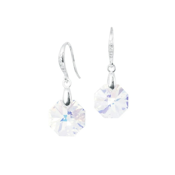 Aros Lucia Plata Italiana 925 y Cristal Genuino Aurora Boreal