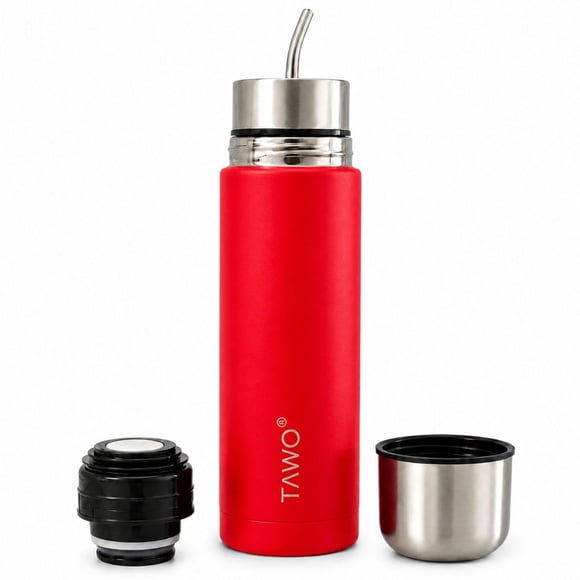 Termo Mate Acero Inoxidable Autocebante 2 en 1 Tawo 750 Ml Hermetico Antiderrame - Rojo