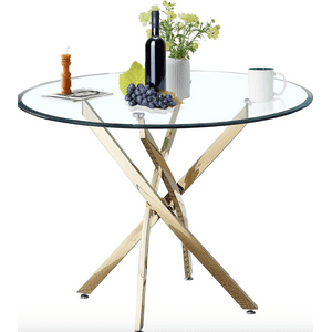 Habita2 Chile - Mesa Dubai Para Comedor De Vidrio Gold100 Cm Redonda