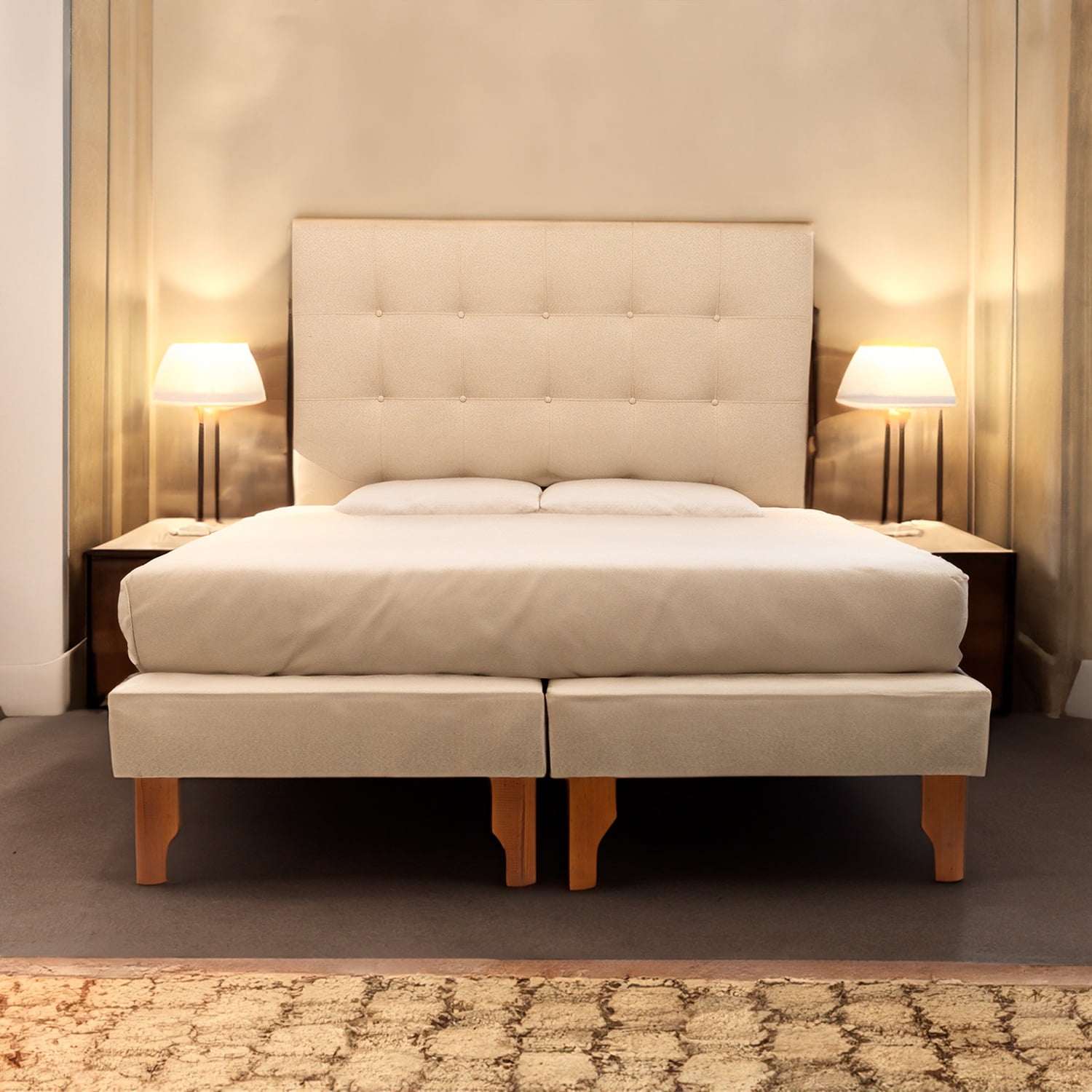 Muebles New - Base Con Respaldo Dos Plazas Beige Lino