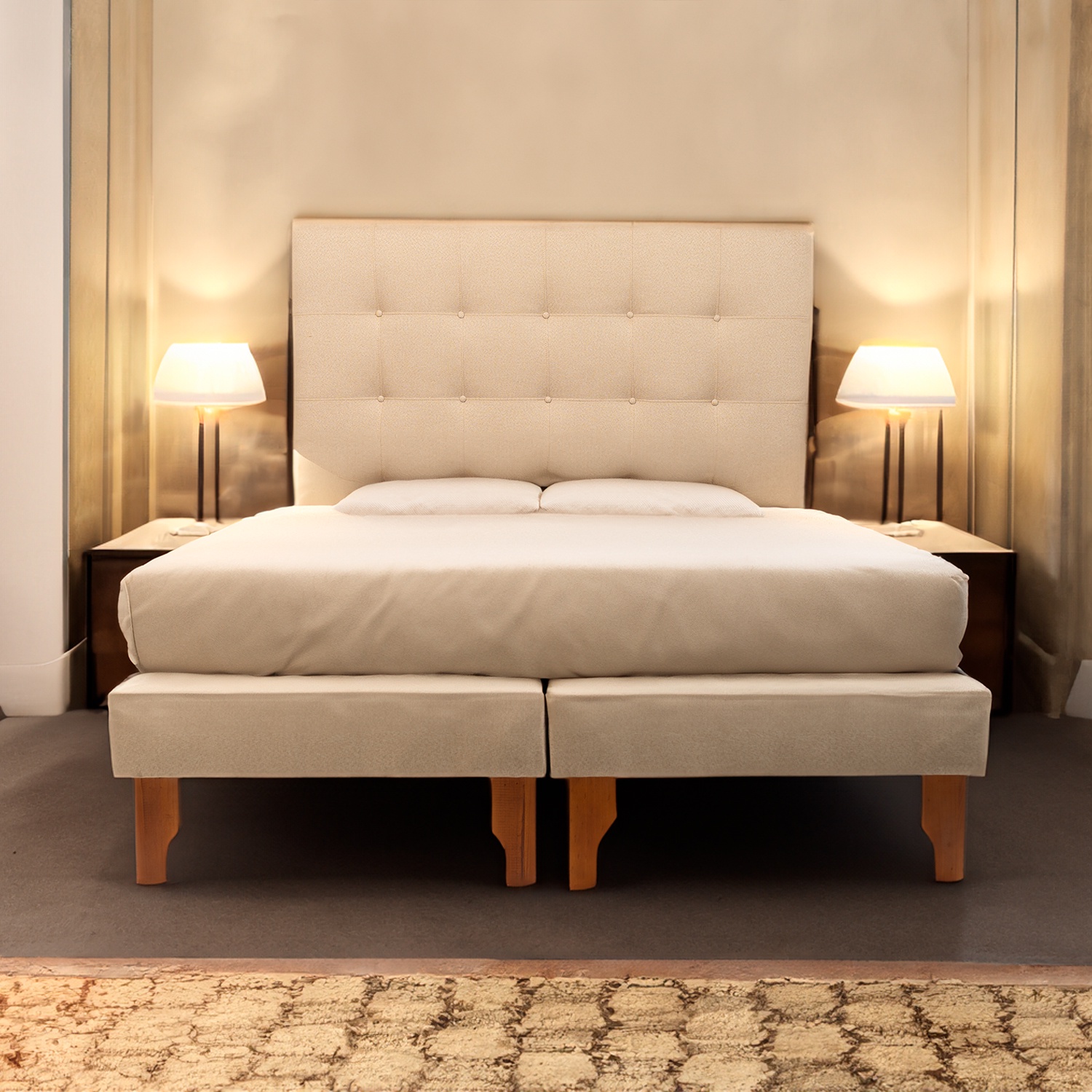 Muebles New - Base Con Respaldo Dos Plazas Beige Lino