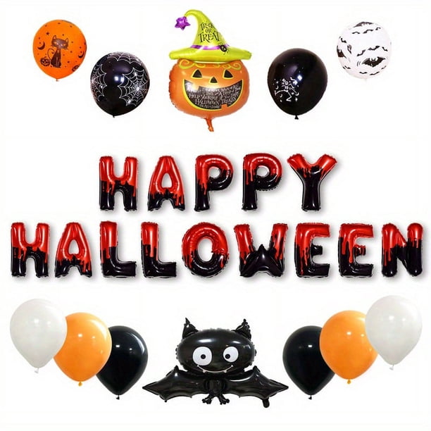 Set, Happy Halloween Letter Set Pumpkin Bat Balloon Aluminum Film Balloon Party Holiday Arrangement Cartoon Wall, Halloween Decor, Halloween Supplies, Photo Prop, Party Anniversary Party Scene Decor A