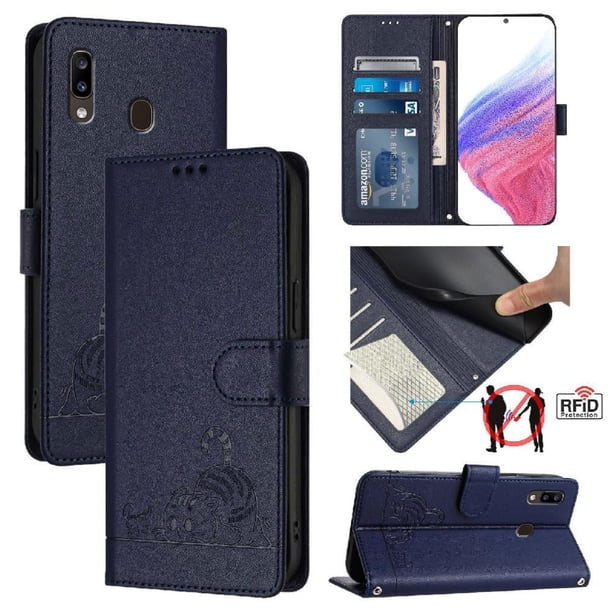 Funda tipo cartera FOXDOCK para Samsung Galaxy A20/A30 con soporte, ranuras, RFID, diseño de gato