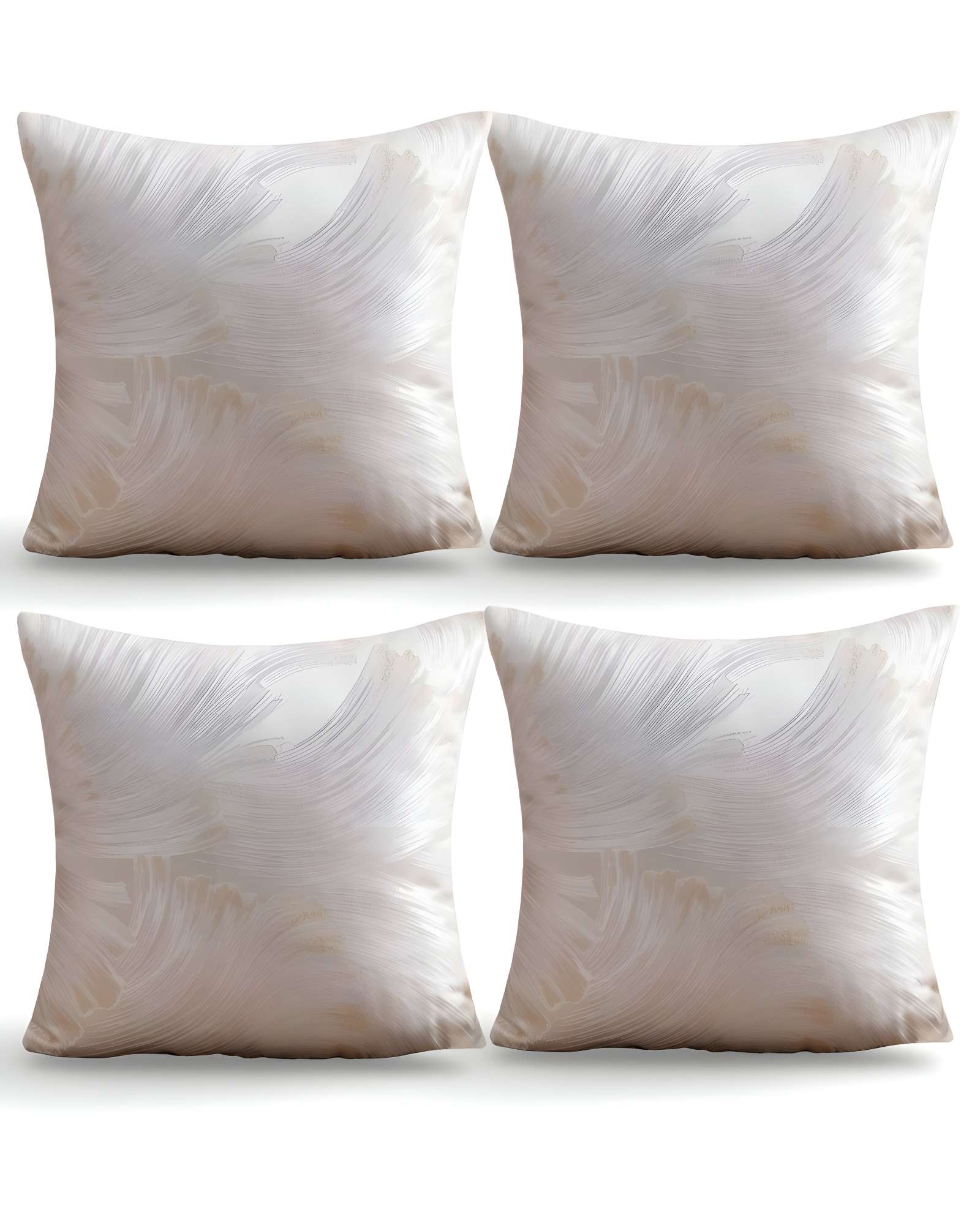 Genérico - Pack De 4 Fundas De Cojines Satin Diseño Hojas 45Cm X 45 Cm Beige