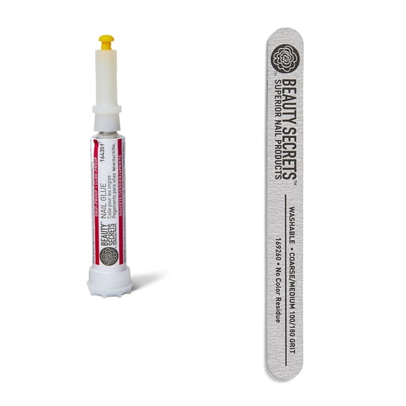 Set de pegamento y lima para uñas Beauty Secrets, a prueba de goteo y obstrucciones