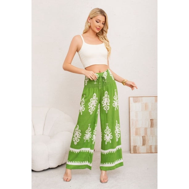 Pantalon Mujer Palazzo Tipo Lino Pretina Alta Elasticado Diseño 3011