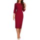 thumbnail image 2 of INSPIRE CHIC Vestido de Tubo para Mujer Cuello Barco Mangas 3/4 Dobladillo con Abertura Vestidos Midi para el Trabajo Vino Rojo S, 2 of 6