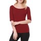 thumbnail image 4 of INSPIRE CHIC Camisetas de Mujer para Regreso a Clases con Cuello de Barco, Mangas Medias, Ajustadas, para Capas, Suaves, Talla S, Rojo, 4 of 8