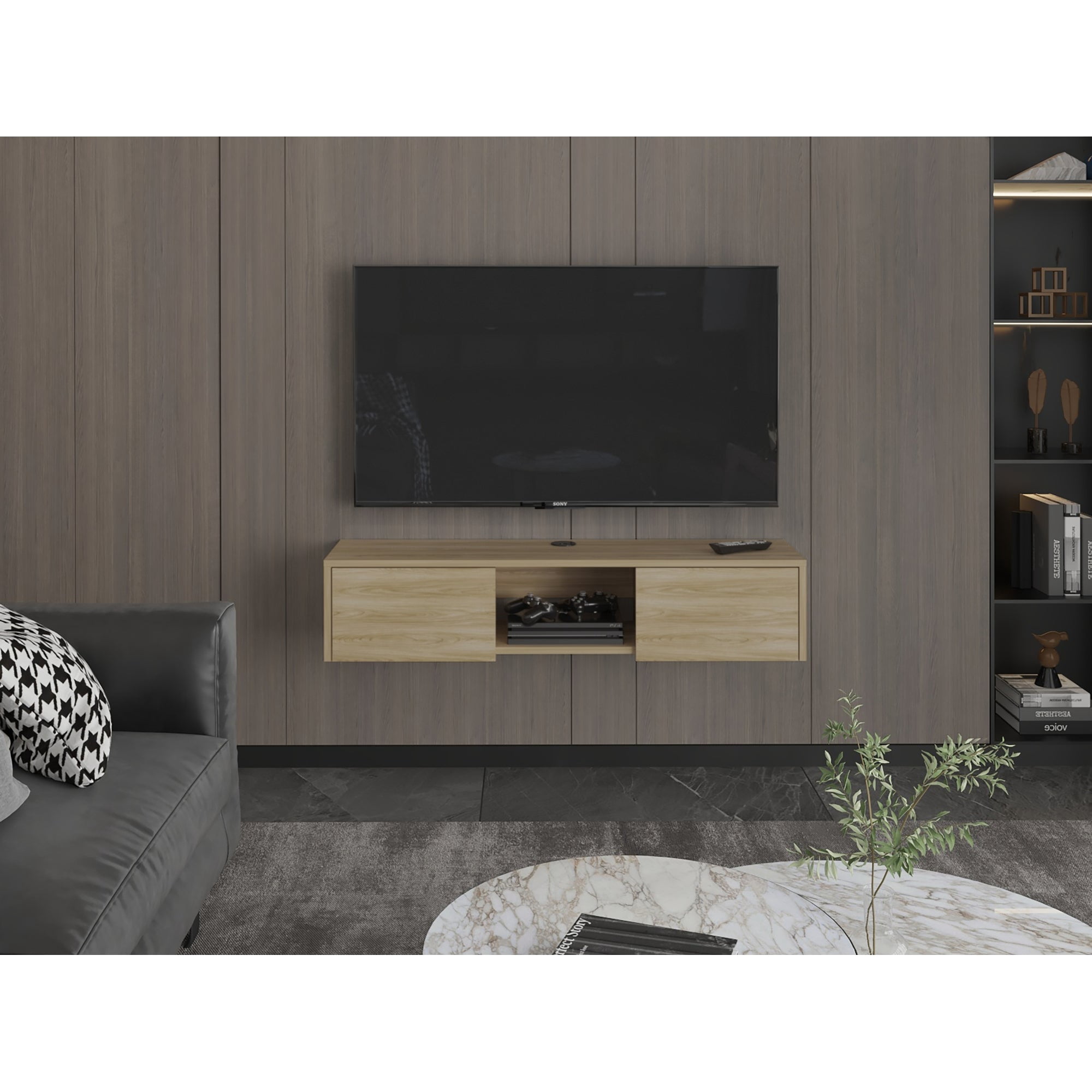 Tuhome - Rack Tv 65" Piso O Flotante Glen 26,8x125,1x29,7 Cm Fresno Europeo