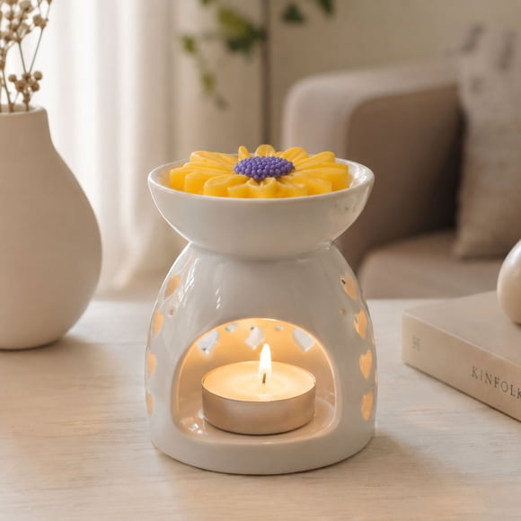 Set Pebetero de Quemador de wax melt Margaritas Amarillas