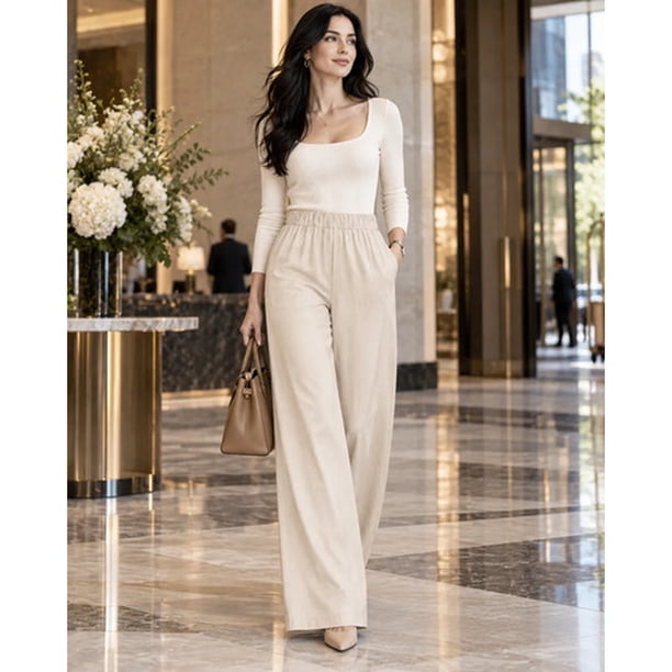 Pantalón Palazzo Mujer Algodón Cintura Elasticada Con Lazo