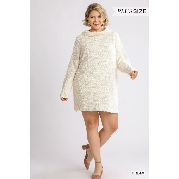 Vestido Tipo Suéter de Manga Larga con Cuello Alto y Bouclé, Talla XL