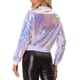 thumbnail image 3 of INSPIRE CHIC Chaqueta de Mujer con Lentejuelas Cierre de Cremallera Bolsillos Ocultos Chaqueta Bomber L Rosa Púrpura, 3 of 6
