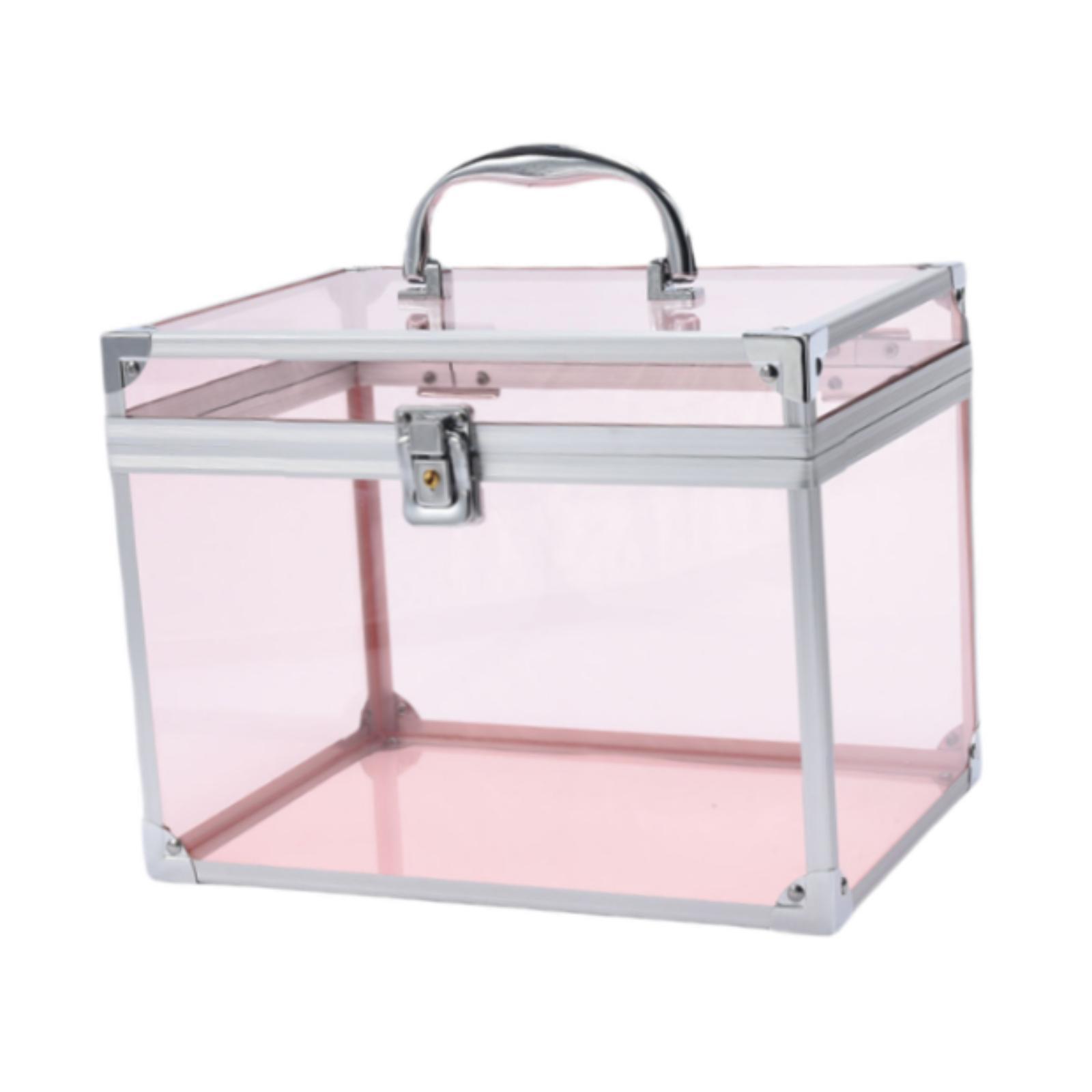 Magideal - Estuche De Maquillaje Acrílico Transparente Con Asa Organizador Portátil Para Cosméticos Caja De Almacenamiento Elegante Y Polivalente Adecuado Para Rosa Claro