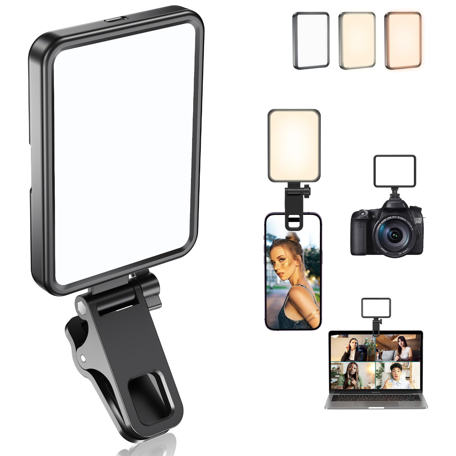 Selfie Light Datarm Led Recargable Para Teléfono Y Cámara, Color Negro