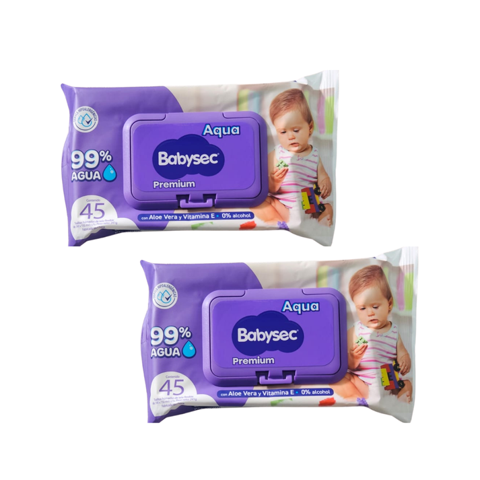 2 Paquetes Toallitas Humedas Babysec Hipoalergenicas Aloe Vera 90 Unidades