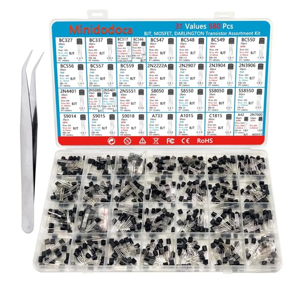 Kit Transistores Minidodoca 31 Tipos 580pcs TO92 BJT MOSFET