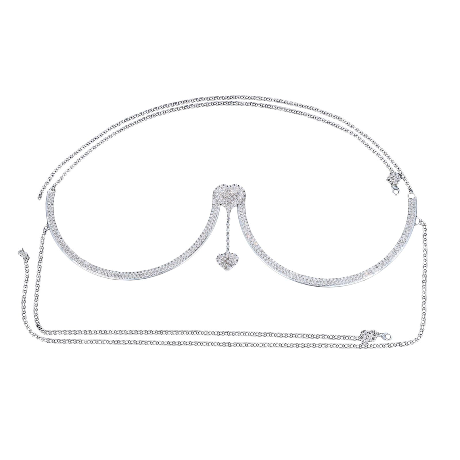 Magideal - Cadena Para Sujetador Con Soporte Para El Pecho Con Diamantes De Imitación, Joyería Corporal Para Fiestas En La Playa, Bikini Para Niñas Con Cristales Plata
