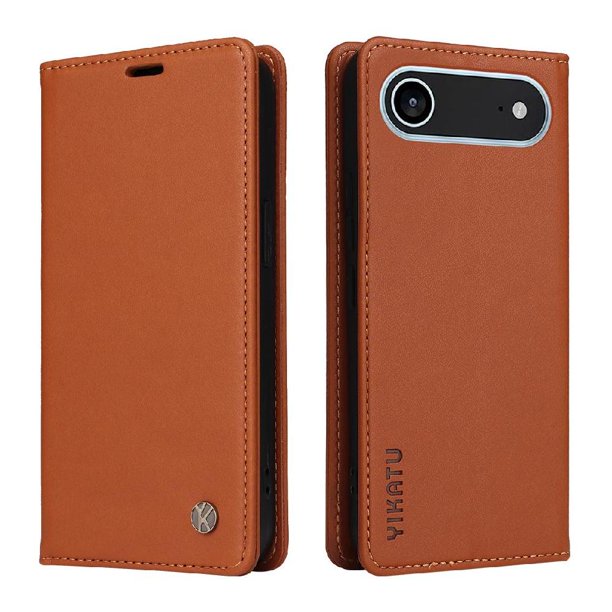 Funda Billetera de Cuero para iPhone 17 Air con Tarjetero y Soporte - Tapa Magnética Marrón