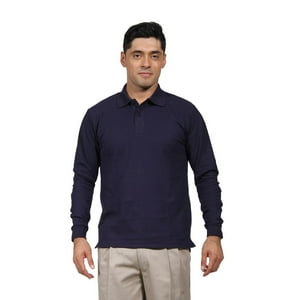 90 Grados - Polera Pique Hombre Manga Larga Azul Marino Protección Uv
