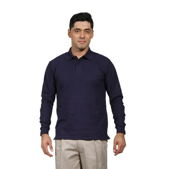 Polera Pique Hombre Manga Larga Azul Marino Protección Uv